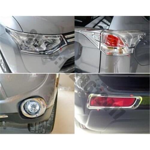 For Mitsubishi Outlander 2013-2015 ABS Chrome Front+Rear headlight Lamp Cover Trim Fog light Lamp Cover Trim Car styling