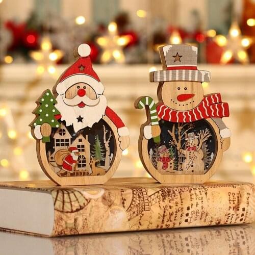 2022 New Christmas Decoration Ornaments LED Luminous Christmas Santa Claus Wooden Ornaments Snowman Christmas Home Decoration