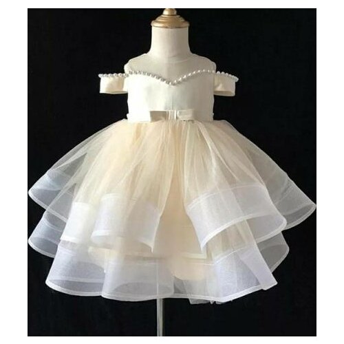 New Champagne Puffy Organza Girls Dresses Off the Shoulder Girls Birthday Dress Pageant Gowns 1-16Y