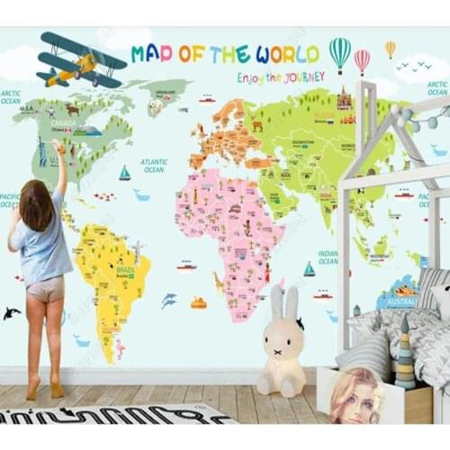 Papel de parede Cartoon world map childrens room 3d wallpaper children bedroom wall papers home decor