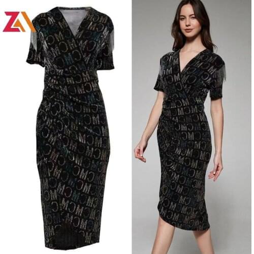 Women Sexy Letter Dress Fashion Summer Elegant Vintage V-Neck Short Sleeve Bodycon Slim Korea Party Night Club Dresses Vestidos