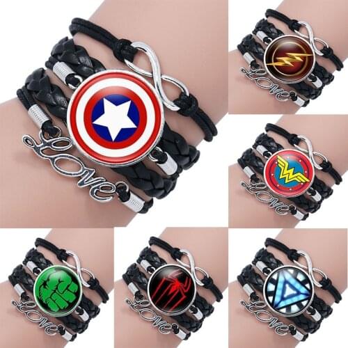 Disney Marvel Superhero Superman Spider Bat Flash Captain America Shield Time Gem Braided Bracelet Cosplay deck Birthday Gifts