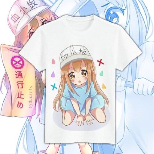 High-Q Unisex Anime Cos Hataraku Saibou Tee T Shirt platelet leukocyte WBC Cells At Work Cotton Casual T-Shirt Tee T Shirt