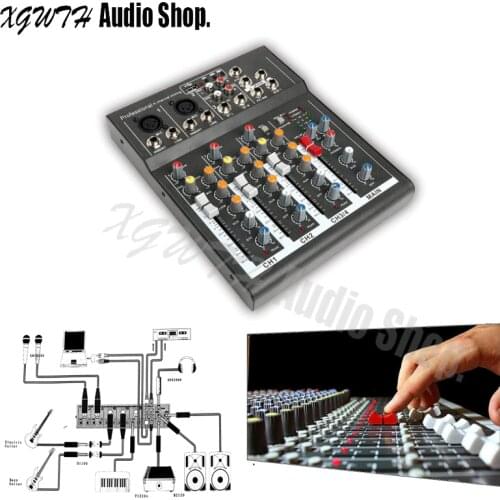 Professional Mini 4 Channel Studio Audio Sound Mixer Karaoke DJ Mixing Console with USB +48V Phantom Power Reverb Effect