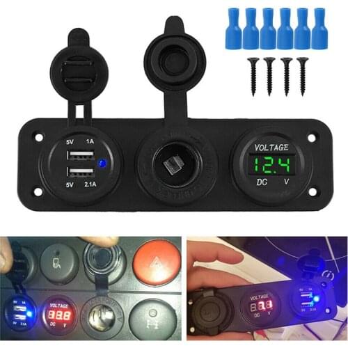 Car Cigarette Lighter Socket+Voltmeter 2 Port USB Car Charging Connector 12V Charger Power Adapter Outlet Car Replacement Parts