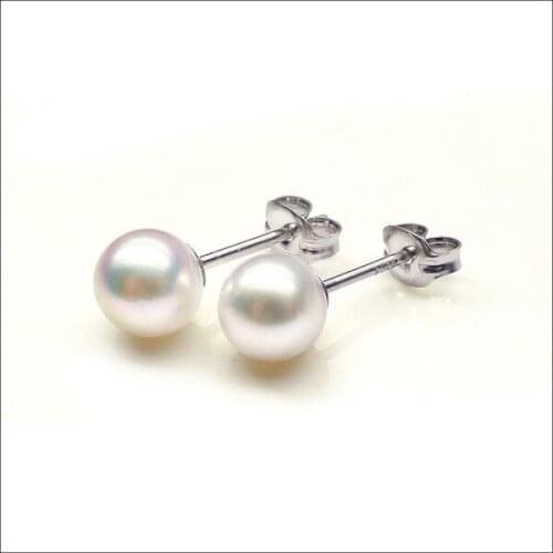 Free Shipping AAA 5.5-6mm White Real Akoya Pearl Butterfly Stud Earrings 925 Sterling Silver