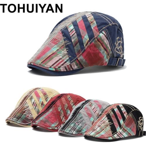 TOHUIYAN Unisex Fashion Beret Cap Summer Autumn Newsboy Hat For Men Vintage Cotton Boina Gatsby Caps Women Duckbill Peaked Hats