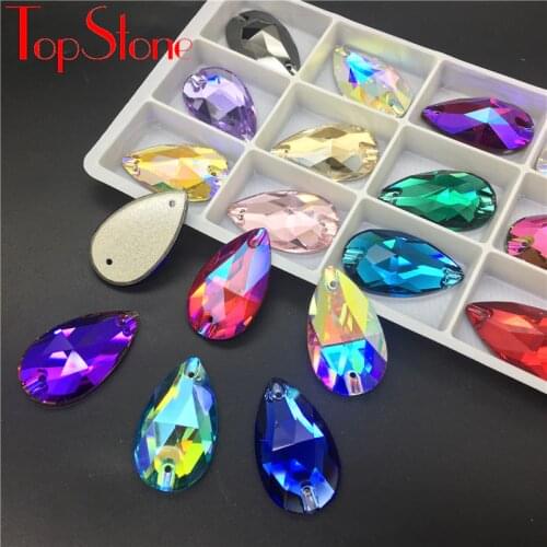 TopStone 3230# K9 Crystal Teardrop Sew On Stones Flatback Droplet Sewing Glass 7x12 11x18 13x22 17x28 mm for Dress Making