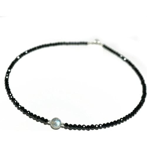Lily Jewelry Black Spinel 2-3mm Faceted Beads Labradorite 925 sterling silver Fashion Necklace for Women/ Men Dropshippi