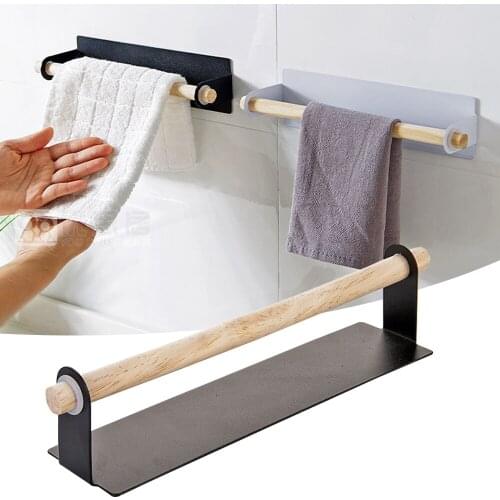 1Pcs Iron Wooden Stick Holder Towel Rack Multifunction Cupboard Cabinet Door Back Kitchen Accessories Home Storage Organizer