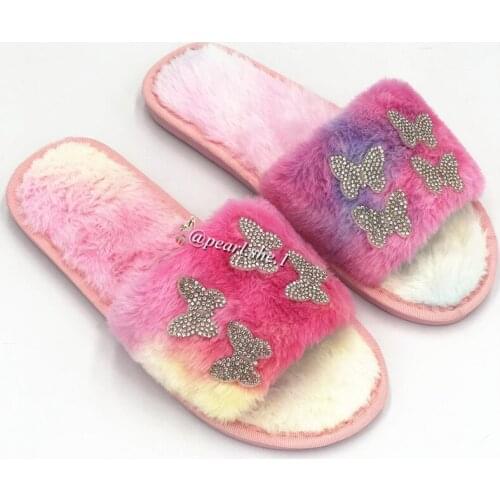 Womens Open Toe Indoor Outdoor Two furry Cozy Faux Fur House Fur Slides Christmas Slippers