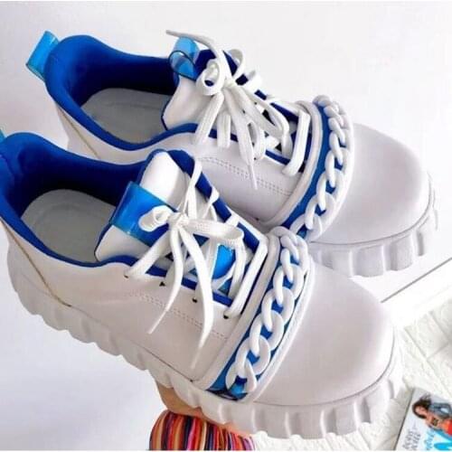 Women Platform Sneakers Fashion Mixed Color Chain Decoration Middle Tube Casual Shoes Trend Cool Plus Size Flat Platform Shoes