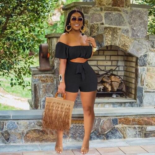 Women Jumpsuits Solid Color Strapless Short Sleeves Hollow-Waist Lace-Up Siamese Trousers For Summer Indoor And Outdoor S-2XL