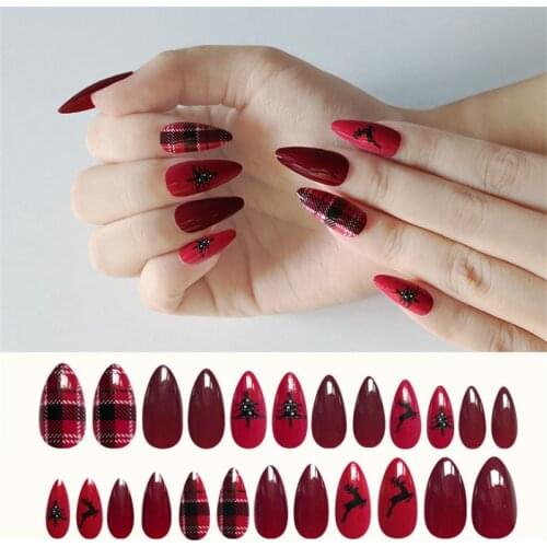 24Pcs/Set Stiletto Fake Nails Christmas nail decoration Artificial Nail Full Cover False Nail Art Tips Manicure Press On Nails