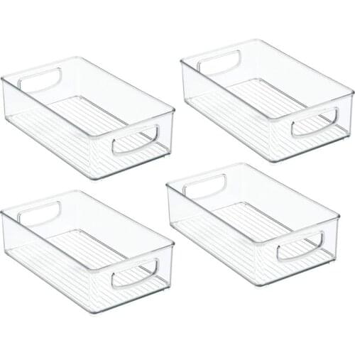 4 Pack Pantry & Refrigerator Organizer Bins for Kitchen and Cabinet Storage,Stackable Food Bins with Handles