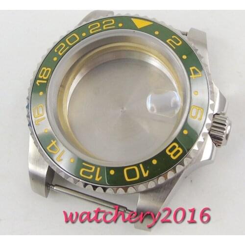 40mm sapphire glass green ceramic bezel Watch Case fit miyota 8215 mingzhu 2813 MOVEMENT