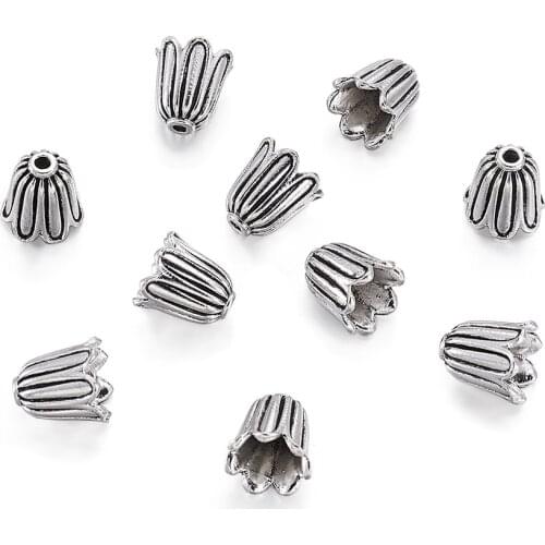 40pcs 10mm Tibetan Style Bead Cap Antique Bronze Golden 7-Petal Flower Bead End Caps For Jewelry DIY Earrings Bracelet Making