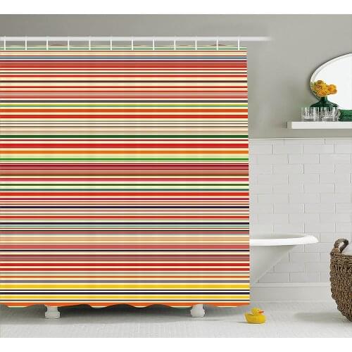 Abstract Shower Curtain Vivid Horizontal Colorful Striped Lines Rainbow Bars Artistic Display Bath Curtains For Bathroom Bathtub