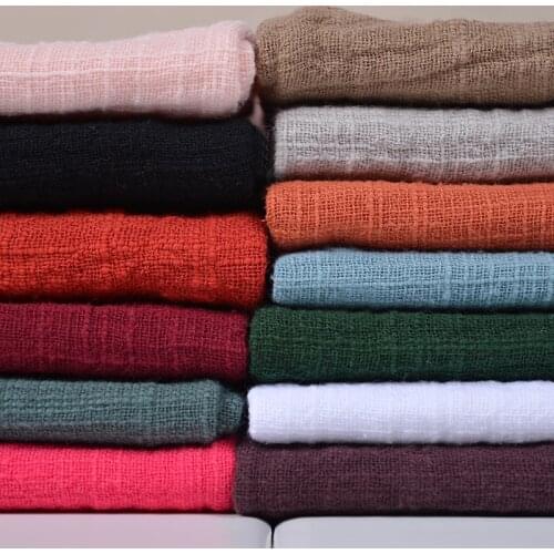 Bamboo cotton thick linen fabric solid color double-layer pleated brocade for sewing dress clothes curtain green 50cm*128cm