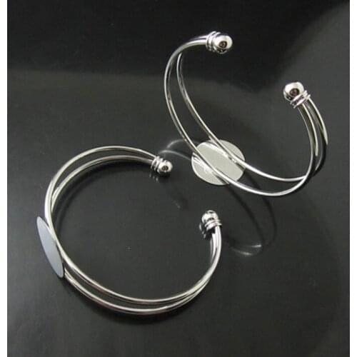 Free shipping 18mm round tray double bracelet silver plated bracelet with 1 pad, bracelet blank base