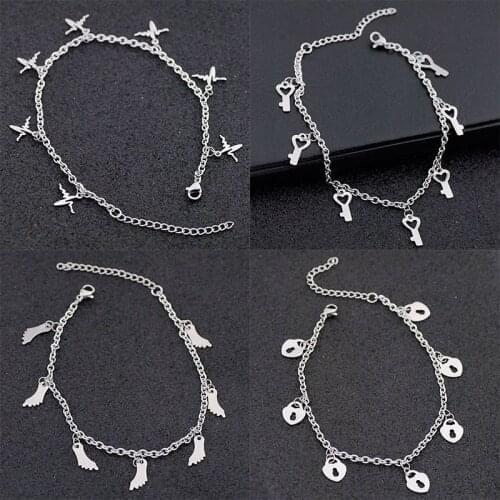 Allergy Free Stainless Steel Ankle Bracelet for Women Love Heart Key Charm Bracelet Chain on Leg Foot Chains Anklet Jewelry New