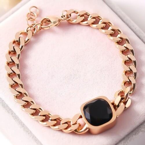 316L Stainless Steel Hip-hop Black Zircon Square Shape Charm Thick Chain Bracelets For Women Fashion Trend Fine Jewelry Gifts