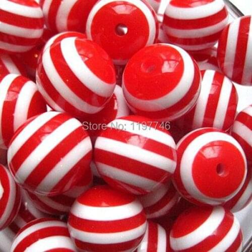 Red Resin Beads Stripe Bubblegum Beads Fashion Jewelry Accessories Fit Necklace Bracelet Making Free Shipping 20mm 200pcs