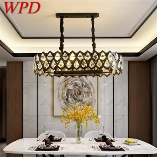 WPD Black Chandelier Rectangle Fixtures Modern Creative Branch Crystal Pendant Lamp Light Home LED for Decoration