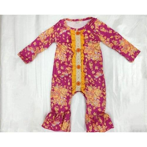 Baby girls fall long sleeve romper kids infant floral snaps leggings rompers one piece