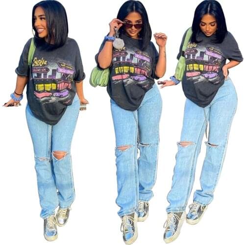 Sexy Fashion Printed Round Neck Loose Letter Top T-shirt Womens Trend Wear Casual Summer Cool Short Sleeve Fashion T-shirt