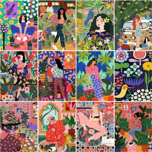 HUACAN 5D DIY Oil Painting By Numbers Flower Acrylic On Canvas Unique Gift Picture By Numbers Girl Figure Childrens Room Decor