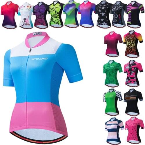 JPOJPO Pro Cycling Jersey Women Mountain Bike Jersey Blue Short Sleeve Cycling Shirt Racing Sport Bicycle Jersey Cycling Wear