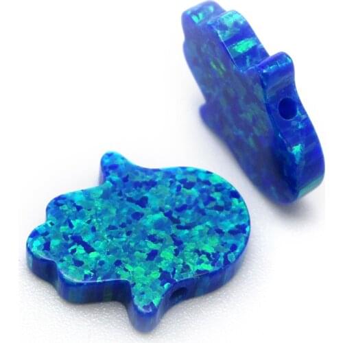 Free Shipping Drilled Hole Hand Shape Lab Created Hamsa 11x13mm Dark Blue OP27 Fire Opal Synthetic Gemstones Price