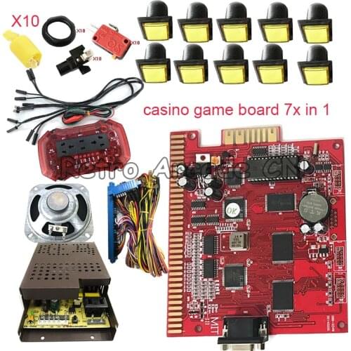 Casino Gambling PBC Game Motherboard 7X In 1 DIY Kit 33mm LED Button Coin Acceptor Slot Machine Chips Poker Game