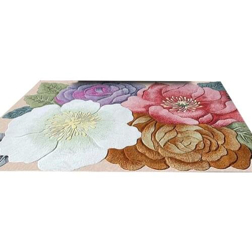 Classical Simple 3D Big Flower Flower Doormat Living Room Bedside Carpet Floor Mat Large Area Rug for Bedroom