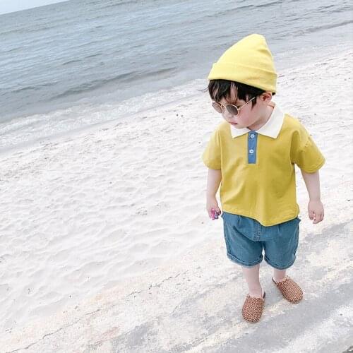 2021 Korean Summer Kids Solid Short Sleeve Tops Fashion Cotton Children Clothes Pullover Clothing 1-6T Baby Boys Casual T-shirts
