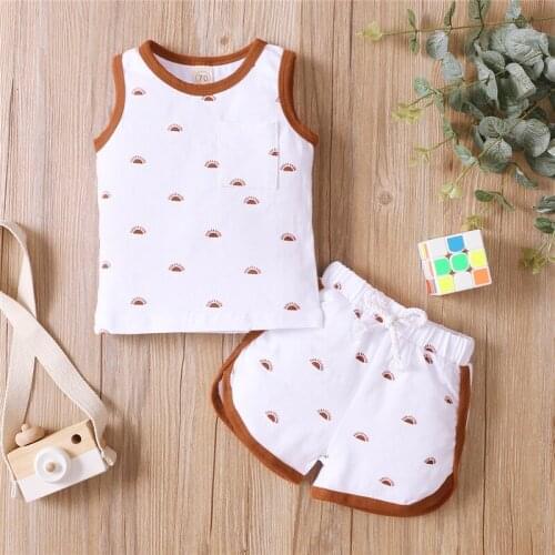 Baby Boy Summer Sport Clothing Set Sun Print Vest+Shorts 2pcs Clothes Sets Toddler Kids Tracksuit Infant Girls Cotton Homewear