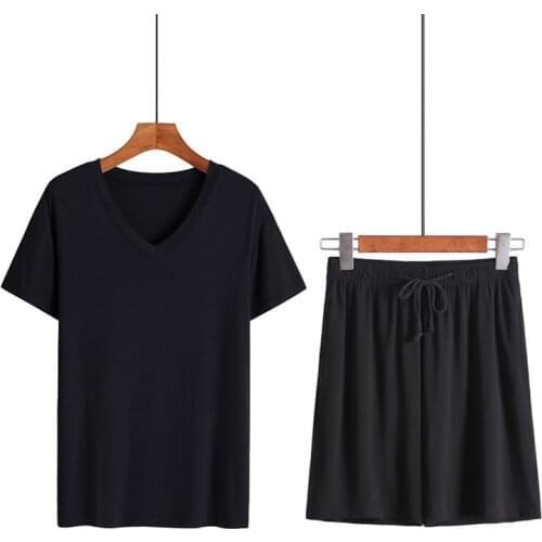 Summer mens home service suit, round neck, thin, casual, large size, plus size, short-sleeved shorts and pajamas