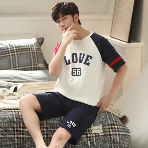 Summer Fashion LOVE Print Pijama Casual Men Pajama Sets Comfortable Cotton Short Pajamas With Shorts Man Soft Thin Pyjama Sets