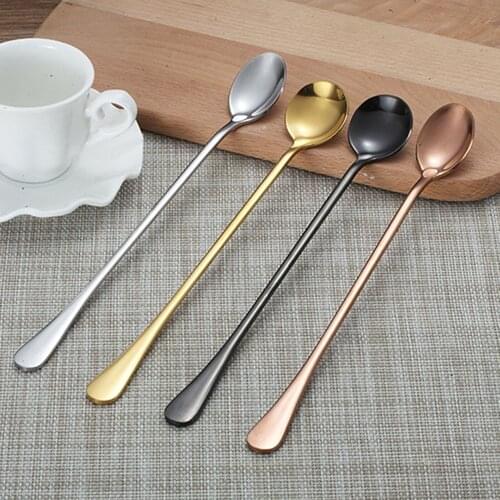 24cm Long Handle Spoon Stainless Steel Tableware Tea Dessert Coffee Spoon Bar Drink Cocktail Mixing Spoon Kitchen Supplies