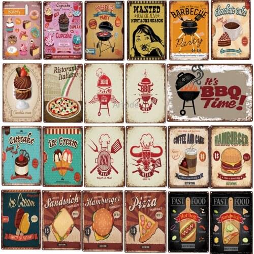 BBQ Metal Vintage Tin Sign Wall Decor Bakery Vintage Rustic Home Decor Wall Art Poster