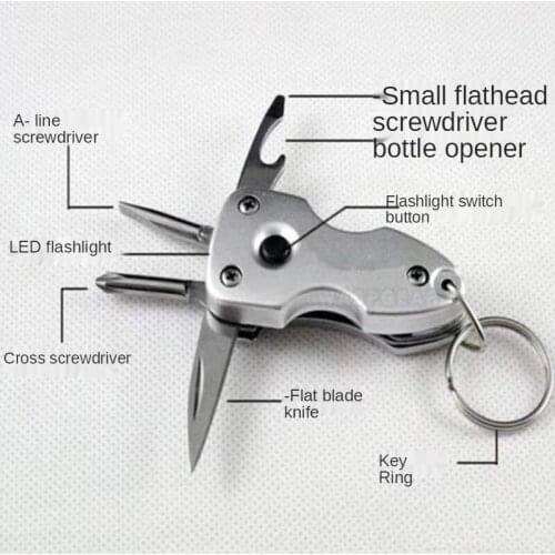 Multifunctional Folding Knife Self-defense Knife Bottle Opener Portable Mini Pocket Knife EDC Combination Tool LED Light
