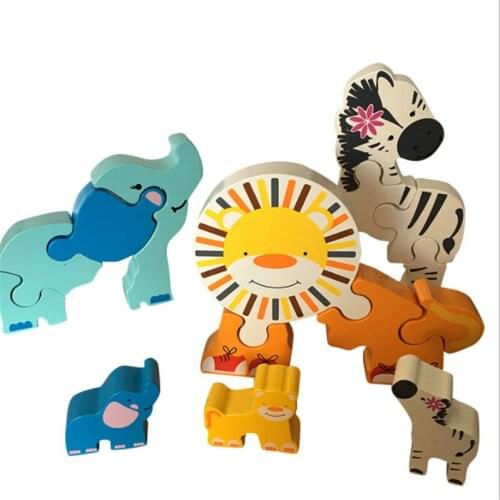 Cartoon Animal Wooden Puzzle 3D Toys For Children Elephant Zebra Lion Jigsaw Puzzle Games Learning Education Popular Toys