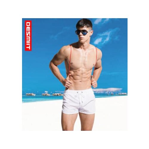 2018 brand DESMIIT mens beach shorts quick-drying 2 points fork solid loose swim trunks leisure vacation running shorts
