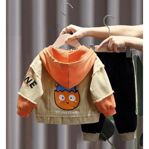 New Handsome Print Kids Boy three-piece Denim Hooded Jacket +T-shirt +Trousers Fashion Spring Autumn Suit 3pcs Clothing Set