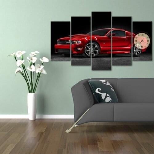 Özverler Cochineal Sports Car 5 Piece Clocks Canvas Table wall clock