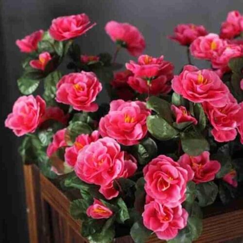 Fall Outdoor Artificial Red Azalea Flowers Bushes UV Resistant Fake Flowers Home Decor Small Decorations For Garden