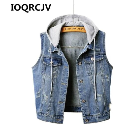 Autumn Women Denim Vests Plus size 4XL Sleeveless Casual Tops Hooded Detachable Female Waistcoats Denim Short Jackets Female 439