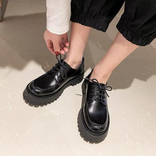 Osunlina Womans Flats Round Toe Thick Bottom Lace Up Genuine Leather Elegant High Quality Handmade Casual Platform Shoes A239