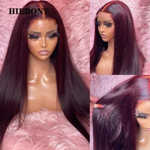 Dark Burgundy Straight Lace Front Human Hair Wigs with Baby Hair Brazilian Real 13x6 Lace Front Human Hair Wigs Bleached Knots